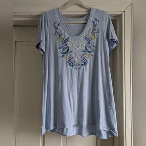 Woman Within Embroidered Periwinkle Top-14/16